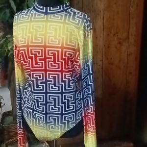A multi color body suit